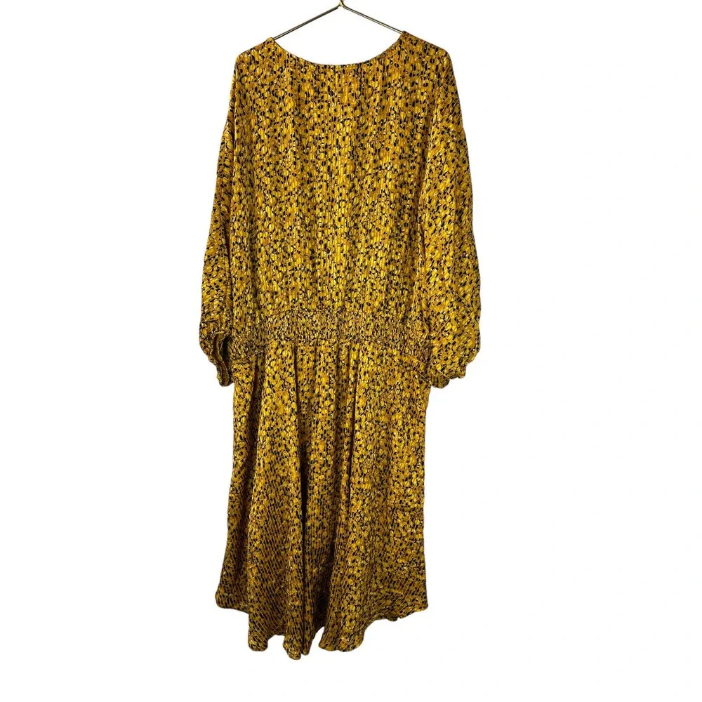 by Anthropologie Marigold Midi Dress Smocked V-Neck Gold Women's Plus Size 3X - Picture 3 of 14